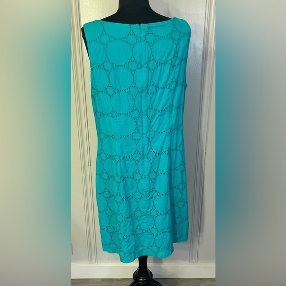 Eliza J Turquoise Blue Green Eyelet Sheath Dress Size 14 - Picture 4 of 9